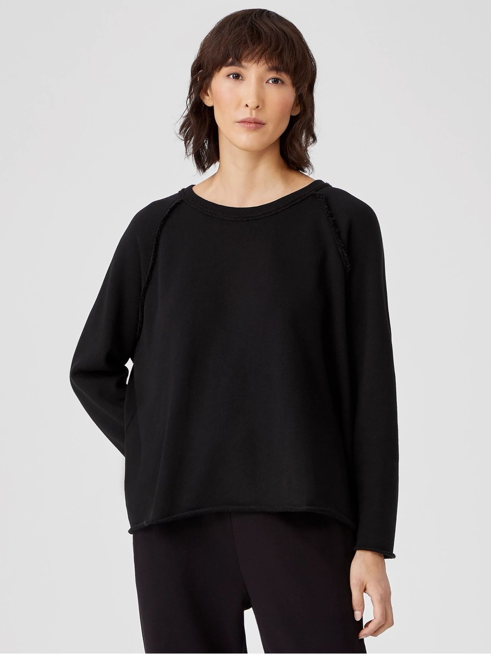 Eileen Fisher Organic Cotton French Terry Box-Top crew neck Black small casual